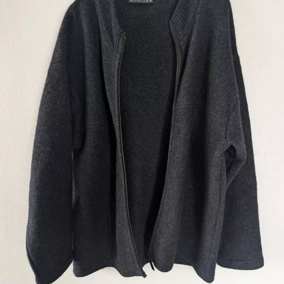 Native World Merino Wool Jacket Mens XL Charcoal Possum Fur Full Zip Pockets - Picture 2 of 12